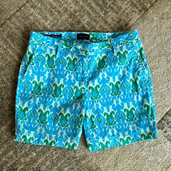 Talbots Pants - Talbots Relaxed Chino Turquoise & Green Patterned Cotton Shorts
